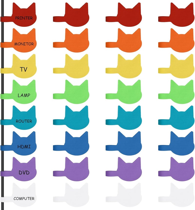Trilancer Cord Labels Cable Label, Multicolored Handwriting Cord Tags - Kitty Head Shape Tags for Organizing Wires and Identification, Reusable with Multiple Uses - 32 PCS - Image 1